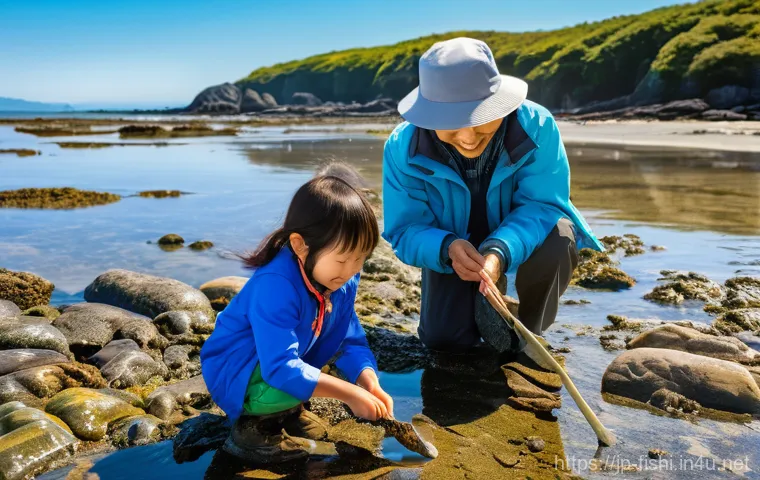 자연산 미끼 채집 방법 - Prompt 1: "The Joy of Natural Bait Collection on a Japanese Tidal Flat"**