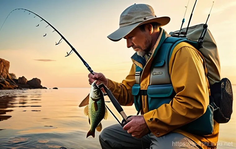 갯바위 낚시 입문자를 위한 팁 - Prompt 1: "Mastering the Tackle: A Focused Angler's Selection"**